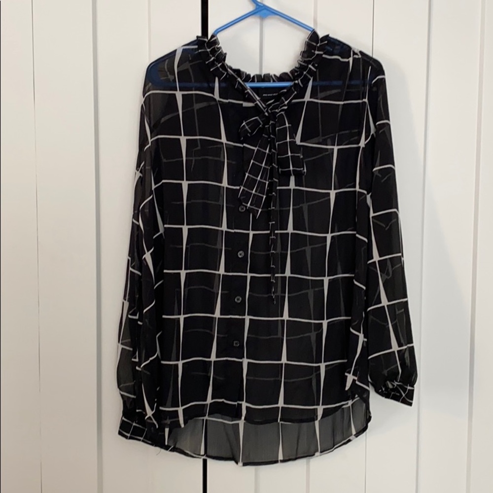 Black and white flow-y blouse with bow detail